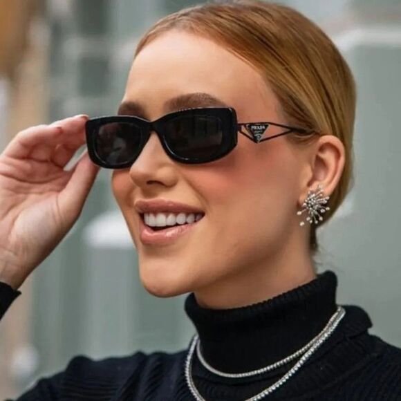 NEW Prada PR14YS 1AB5S0 Black Dark Grey Rectangle Unisex Sunglasses - Picture 9 of 14